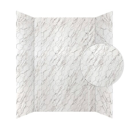 From Plain To Beautiful In Hours Hex PVC Glue-up Tub & Shower Wall Panels Surround in Marble 60 in. x 96 in. 133-640-HEX-KIT
